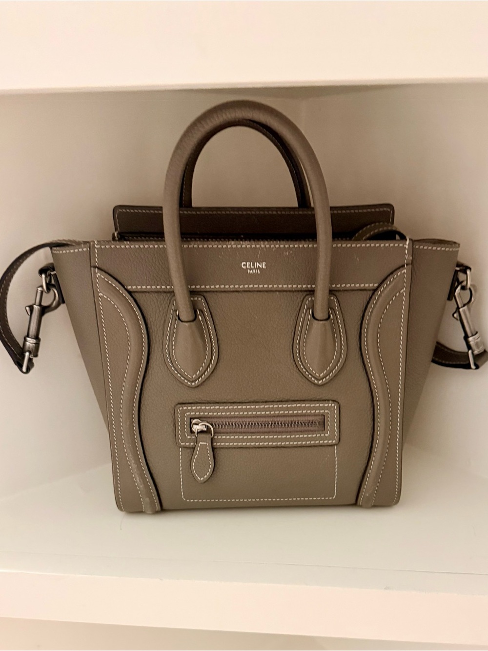 Celine Olive Taupe Leather Mini Luggage Tote